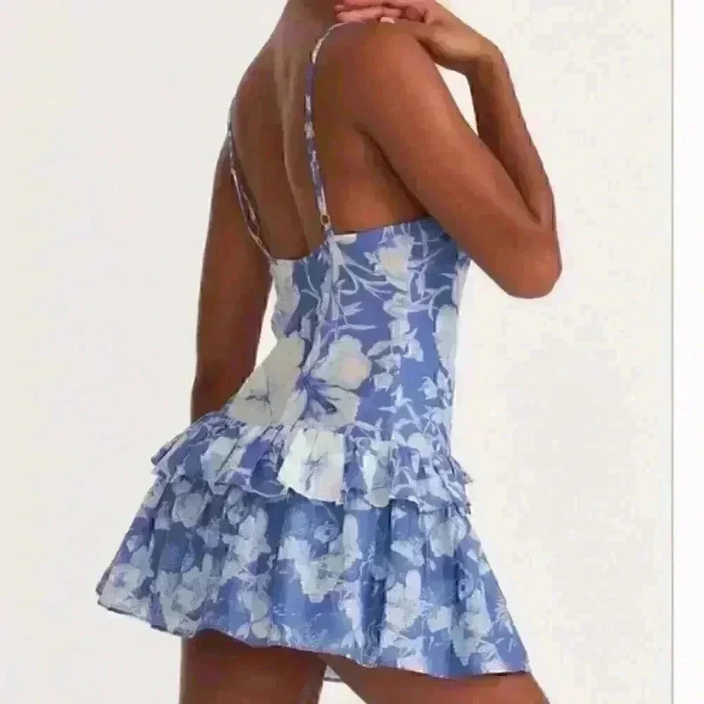 NWT LOVESHACKFANCY Fabienne Salty Sea Dress Size 10 MSRP$345 - Picture 3 of 5